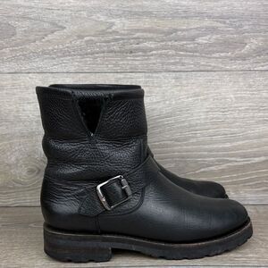 Frye Natalie Short Women’s Sz 6.5B Black Leather Engineer Lug Buckle Boots